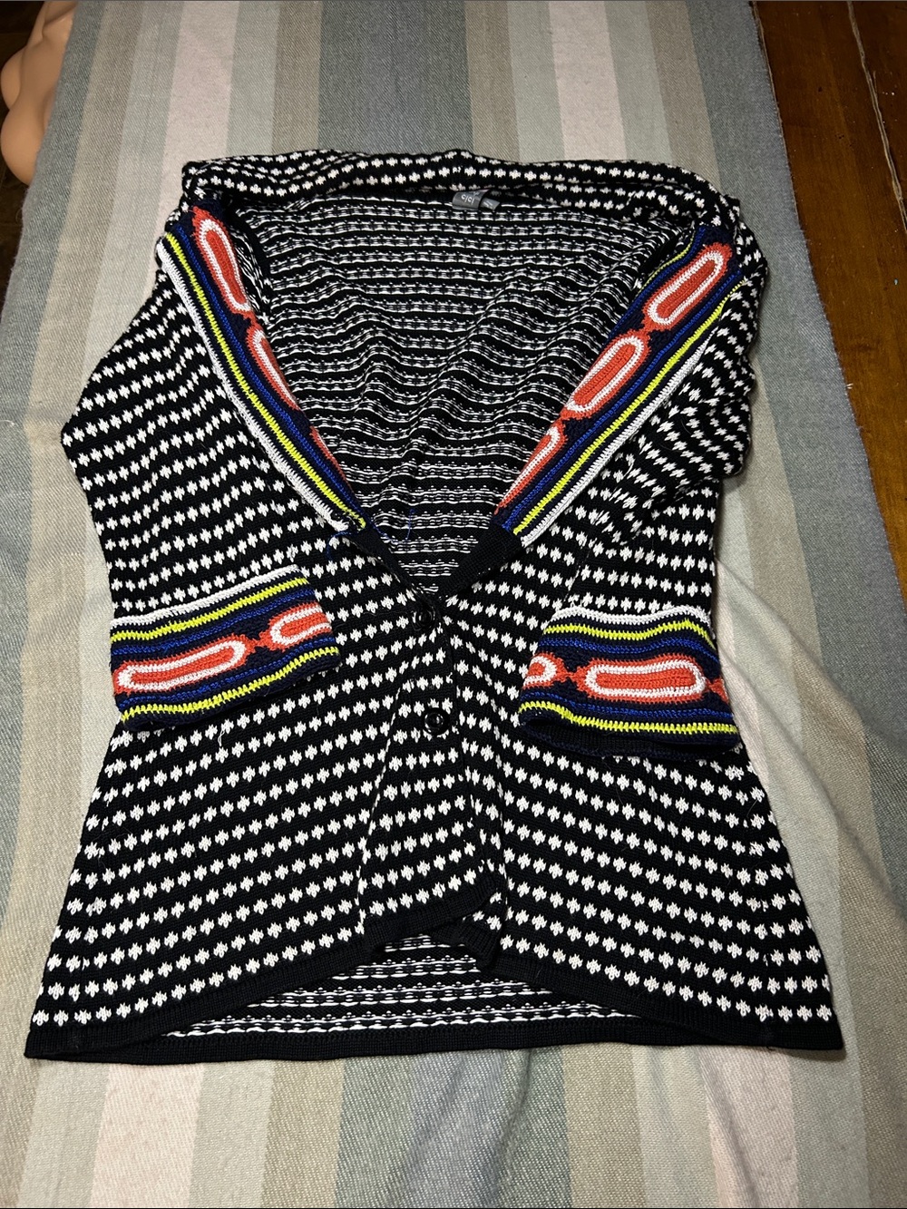 Cici Tash Black & White Patterned Knit Blazer with Colorful Accents med cotton b